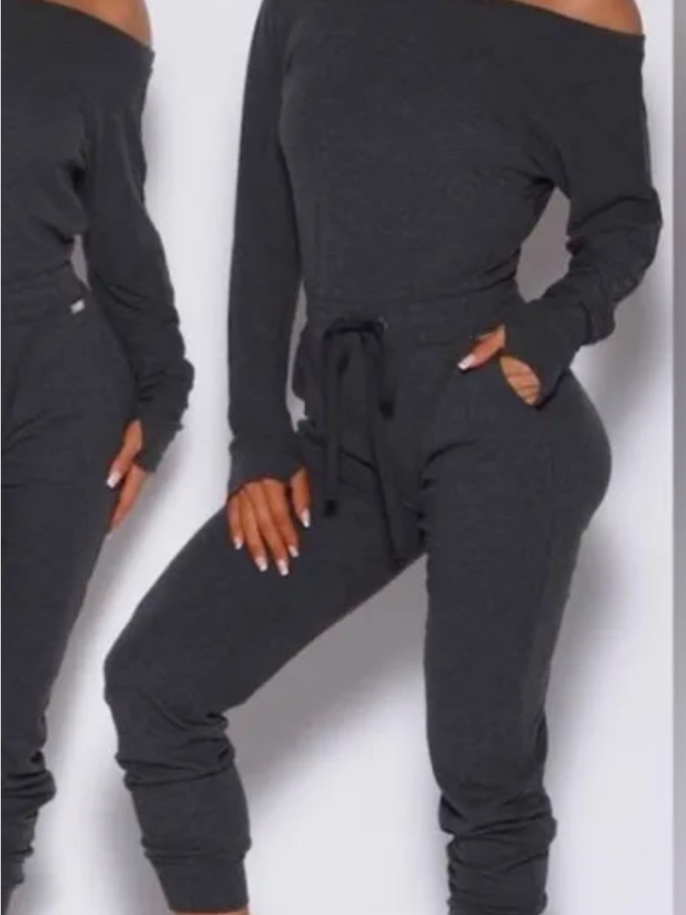 Bombshell Sportswear Crewneck/Off the shoulder- Ribbed jumpsuit. Size small.